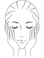 化粧水を手のひら全体でやさしく顔をつつみこむようになじませている女性のイラスト