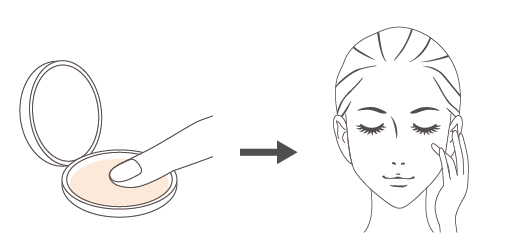 コンシーラーの使い方を示したイラスト。中指にコンシーラーを少量とり、カバーしたい部分に置き、力が入りにくい薬指を使って境目をぼかします。