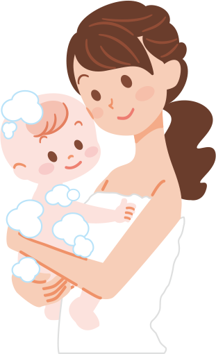 赤ちゃんのお肌をやさしく洗うママのイメージイラスト